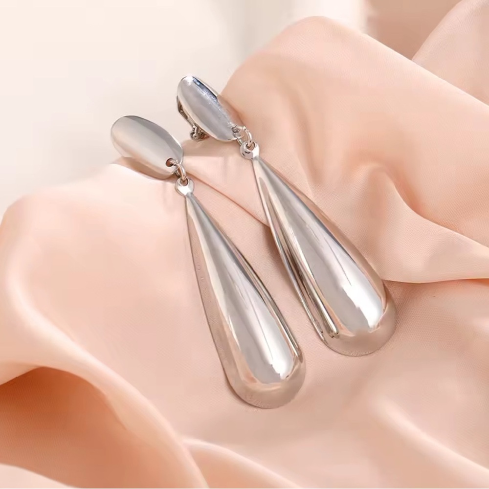 Silver Teardrop Clip-on Earrings